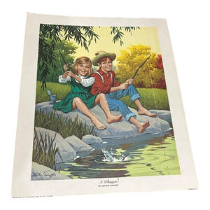 Vintage Arthur Sarnoff A Whopper Fishing Kids Lithograph Print USA Artwork Color